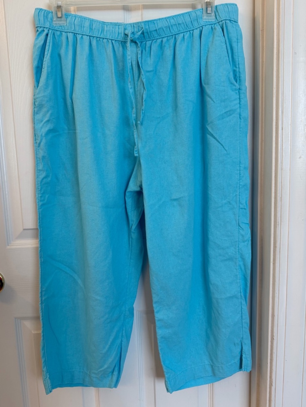 Kim Rogers LINEN Blend Pants Cropped Lagenlook Coastal Grandma Chic Sz PL